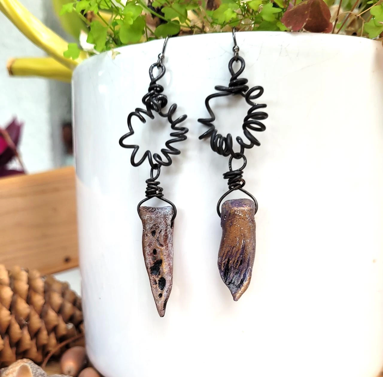Minimalist and primitive earrings with handmade ceramics.. – photo 3